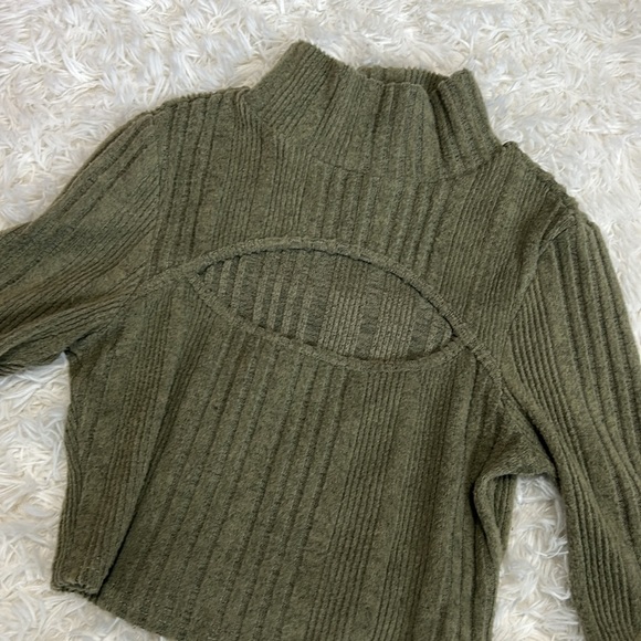 Olive Green Ribbed Knit Crop Sweater | Green Sweater | Cropped Sweater - Picture 2 of 7